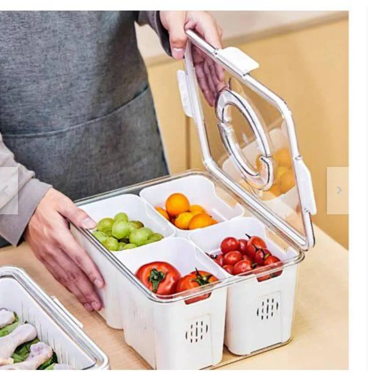GENERICO - Taper hermético para vegetales frutas 4 divisiones escurridor interno