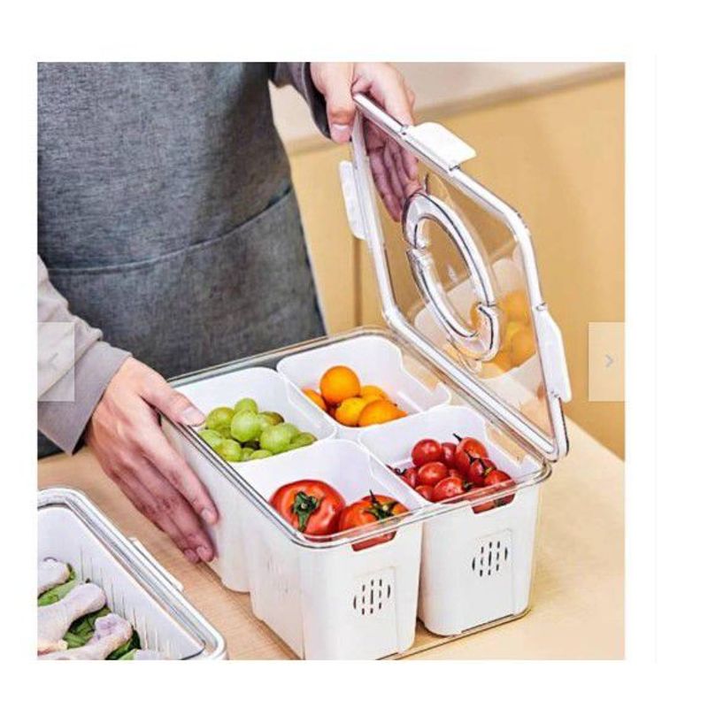 GENERICO - Taper hermético para vegetales frutas 4 divisiones escurridor interno