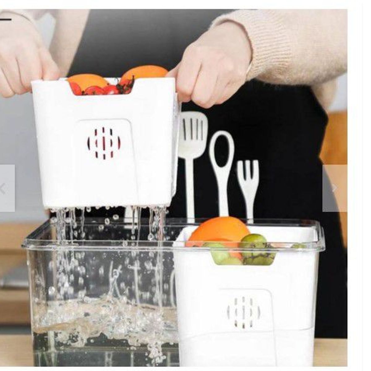 GENERICO - Taper hermético para vegetales frutas 4 divisiones escurridor interno
