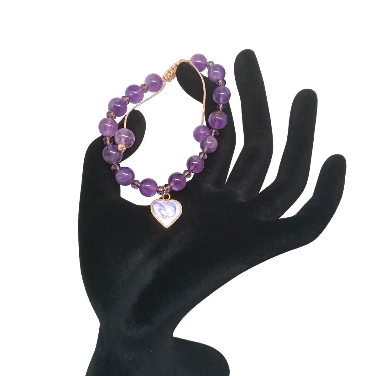 LUCYANA JOYAS Y ACCESORIOS - Pulsera para Mujer con Cuarzo Amatista y Corazón - Joyas Lucyana