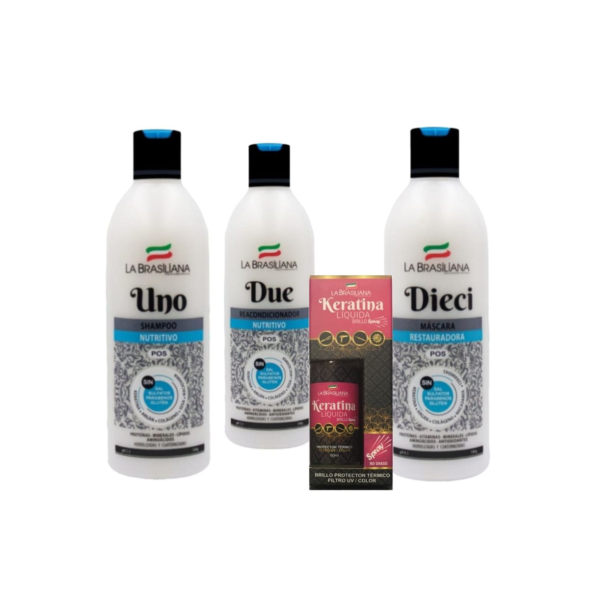LA BRASILIANA - Pack Shampoo + Reacondicionador + Mascara DIECI + Protector Térmico