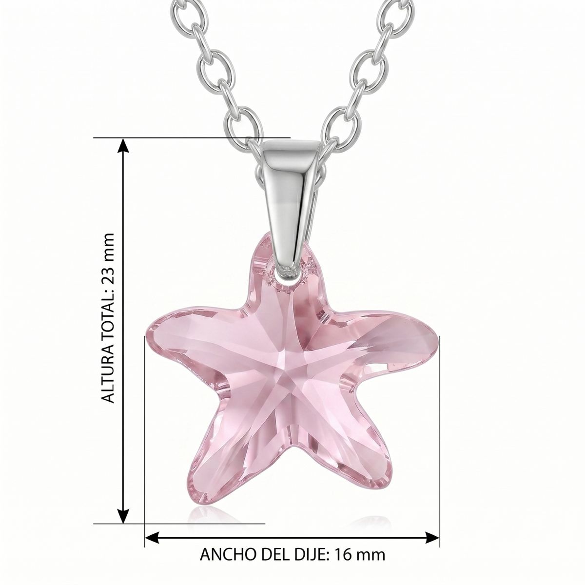 KARMY - Collar Mujer Estrella Mar Cristal Rosado Regalo Novia Plata