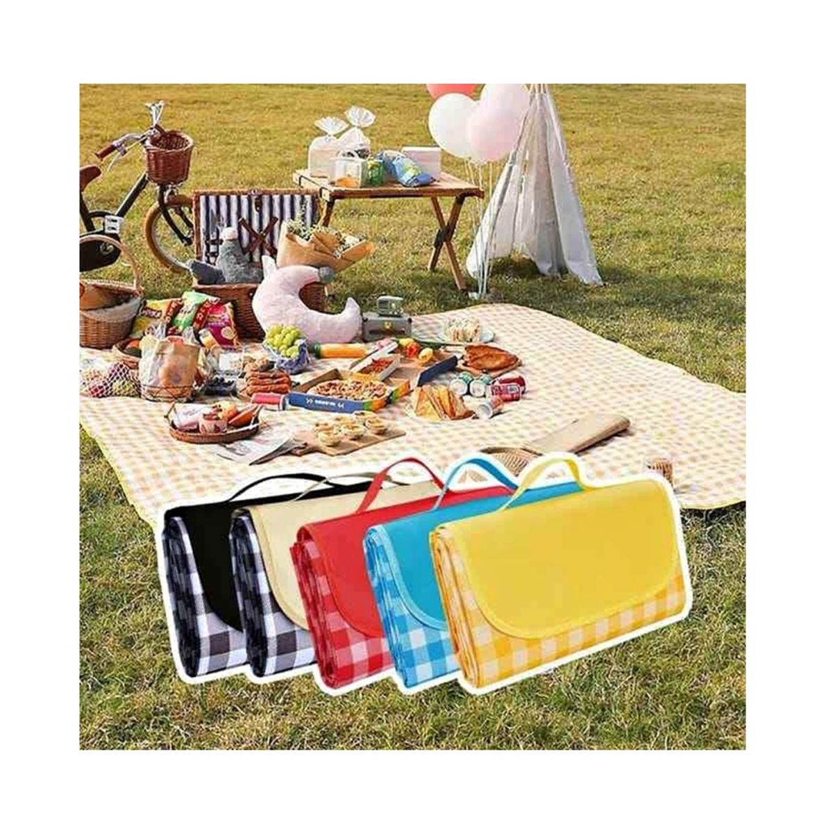 GENERICO - MANTA IMPERMEABLE PICNIC DISEÑO CUADROS AZUL