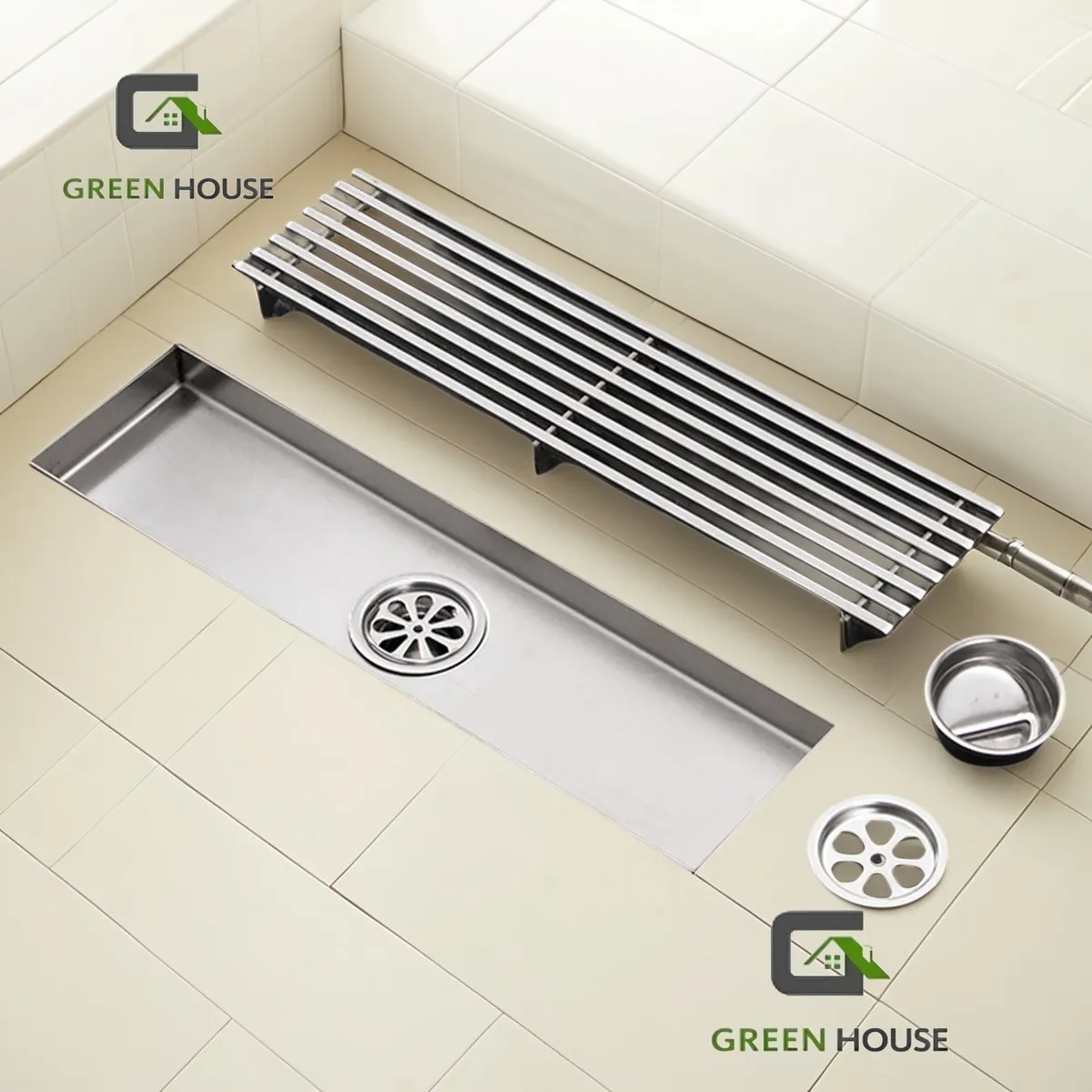 GREEN HOUSE - SUMIDERO DE ACERO SUS 304 RECTANGULAR 8 x 60 CM SATINADO