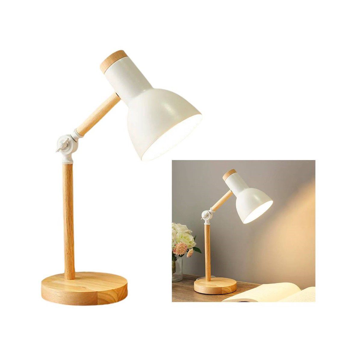 GENERICO - Lampara de Escritorio Clásica de Mesa Ajustable Madera Blanco