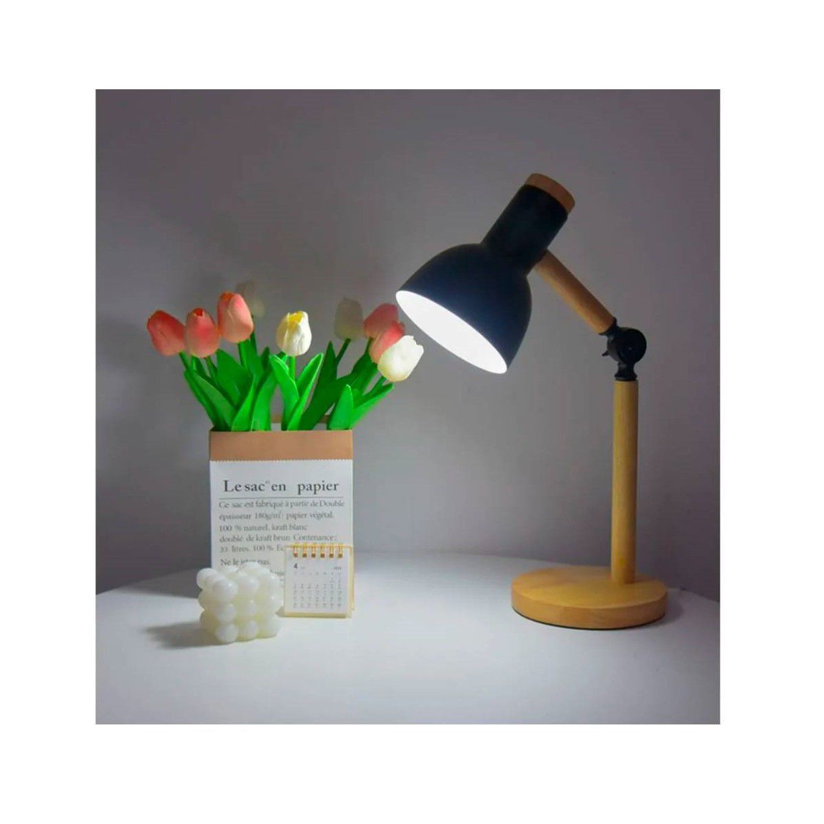 GENERICO - Lampara de Escritorio Clásica de Mesa Ajustable Madera Negro