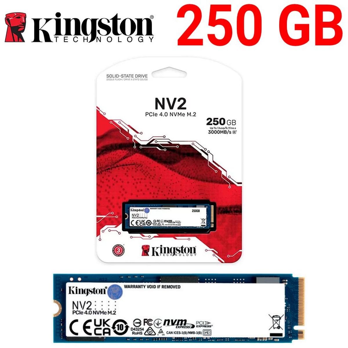 KINGSTON - Disco Solido KINGSTON 250gb formato M.2 SSD 2280 , Modelo SNV2S 250 GB