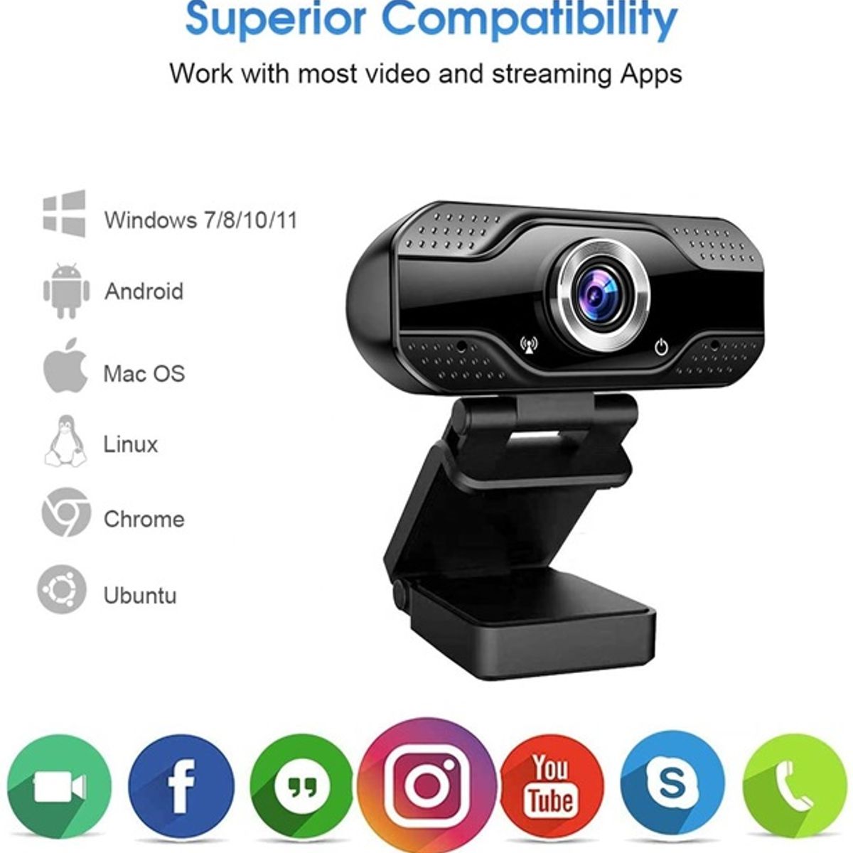 OEM - Camara Web Full HD 1080P con Doble Microfono para PC y Laptop