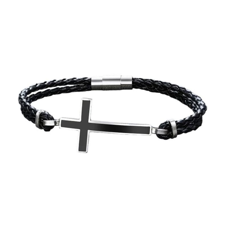 SANTORAL - Pulsera Cruz Josué - Acero y Biocuero