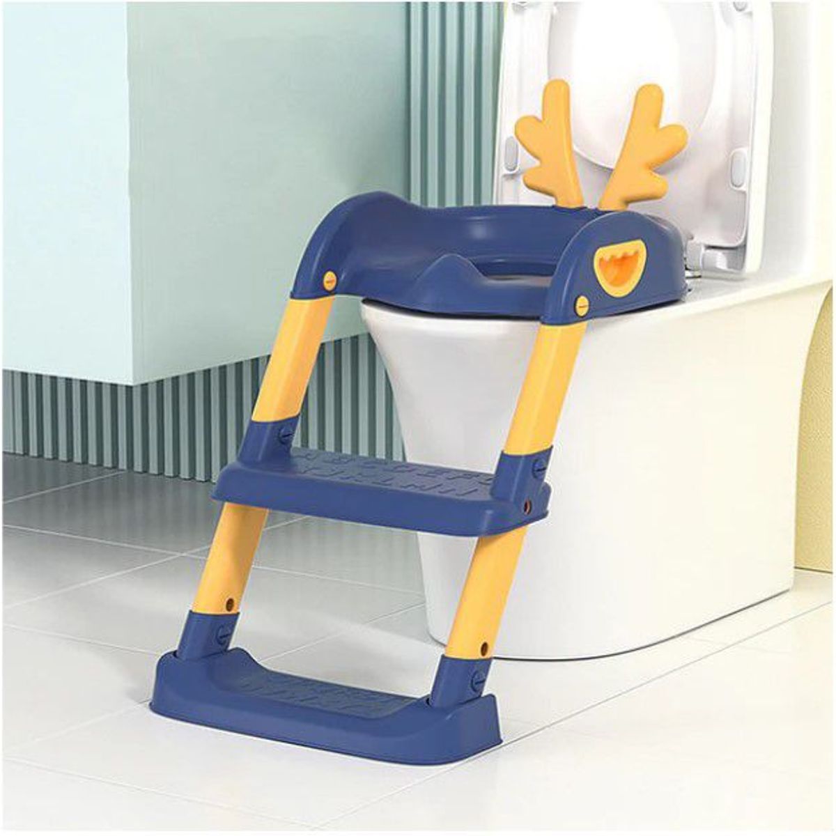 GENERICO - Asiento Bacin para Bebe con Escalera Inodoro Plegable Azul