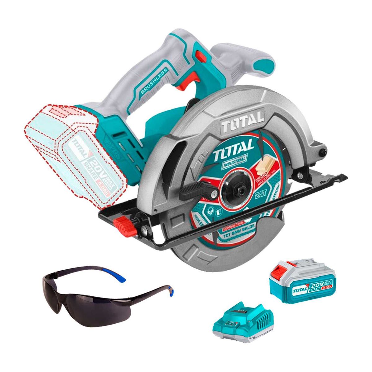 GENERICO - SIERRA CIRCULAR 20V TOTAL INDUSTRIAL 7¼ CORTADORA MADERA