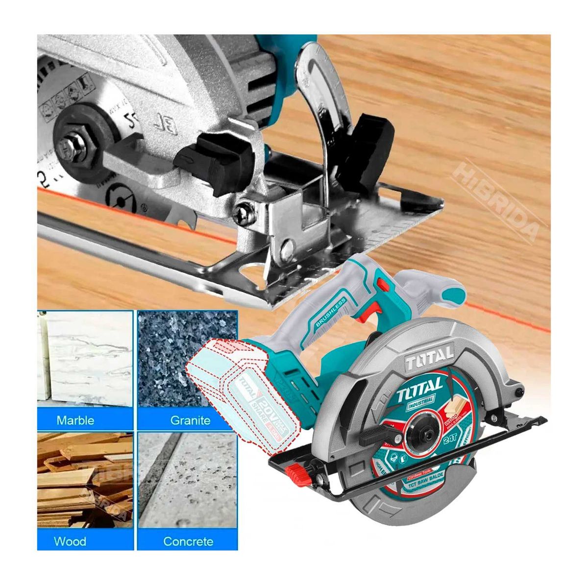 GENERICO - SIERRA CIRCULAR 20V TOTAL INDUSTRIAL 7¼ CORTADORA MADERA