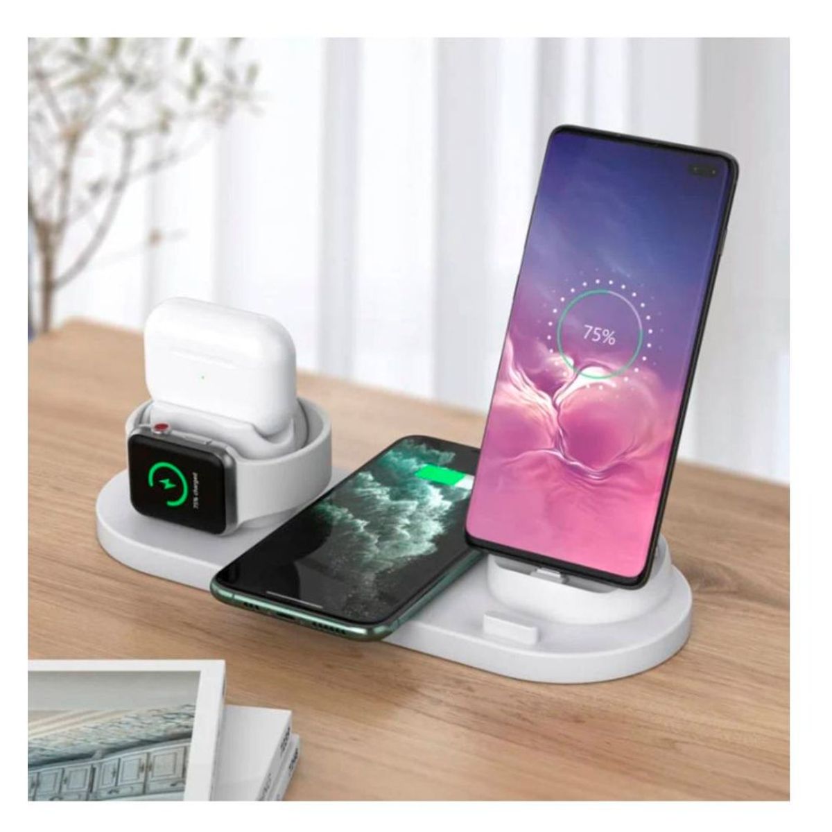 GENERICO - Base Cargador Inalambrico Android IOS Carga de 15W Telefono Audifono