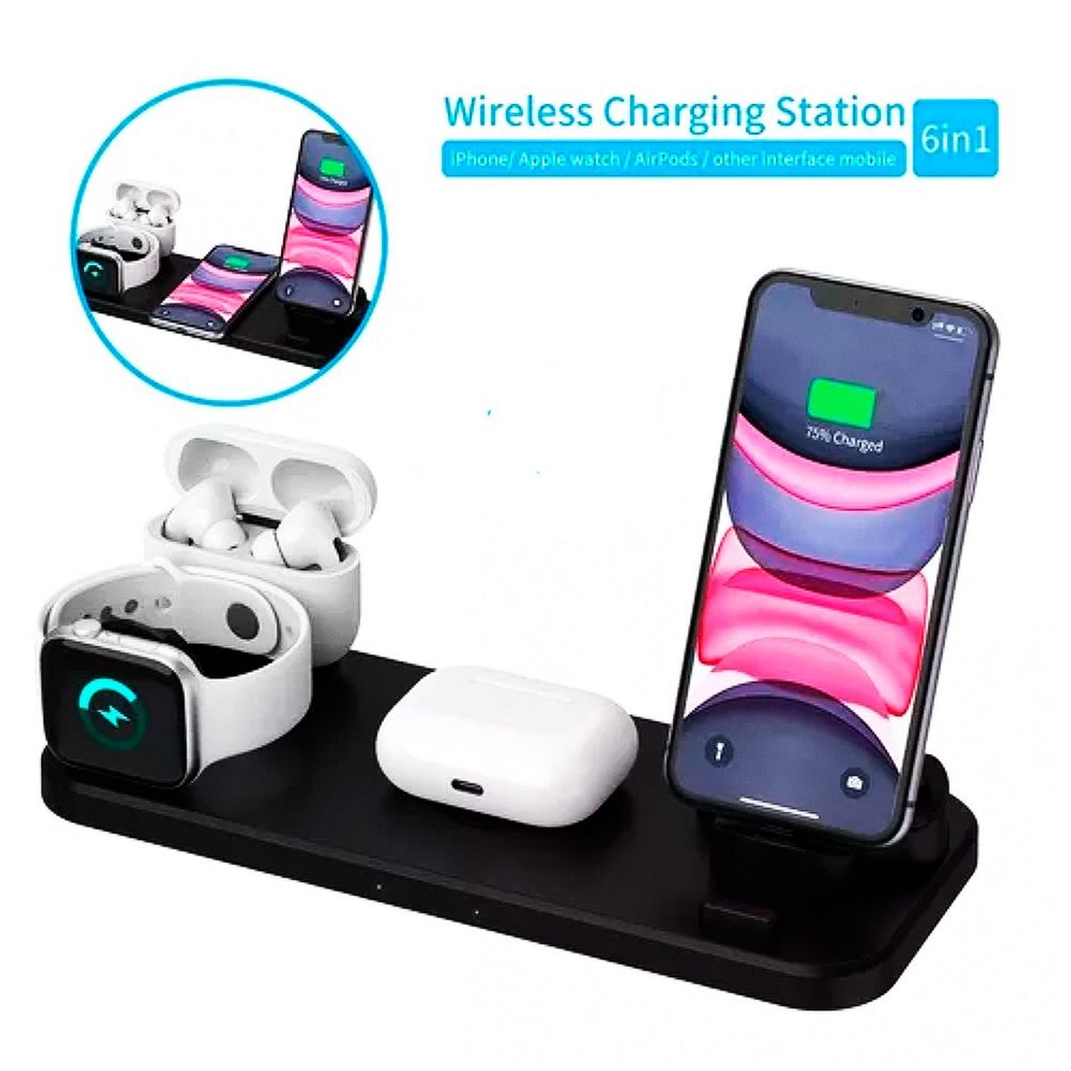 GENERICO - Base Cargador Inalambrico Android IOS Carga de 15W Telefono Audifono