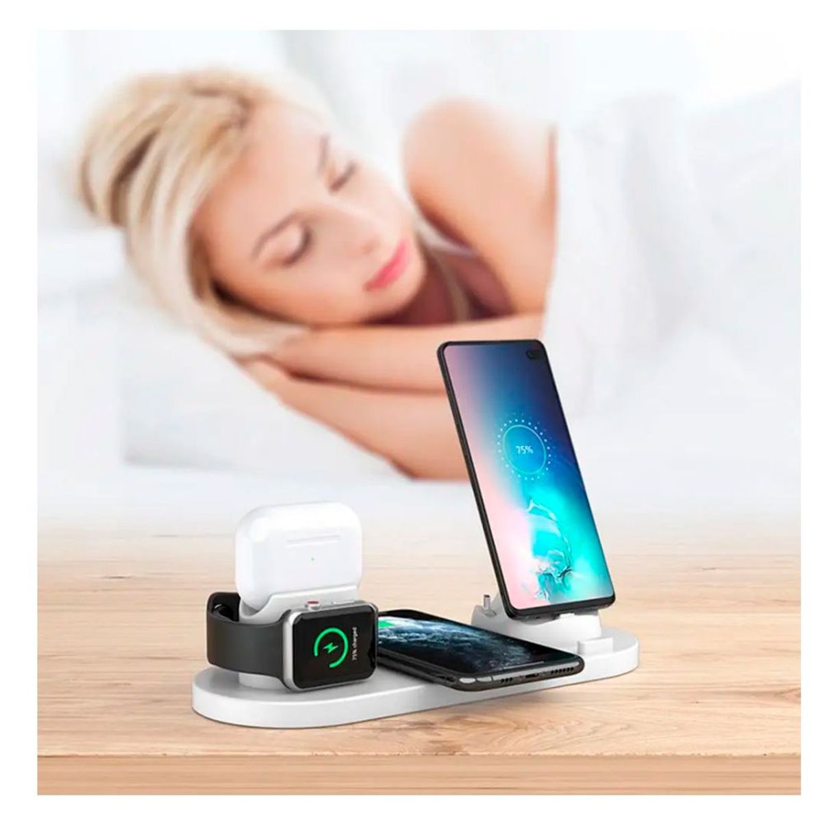 GENERICO - Base Cargador Inalambrico Android IOS Carga de 15W Telefono Audifono