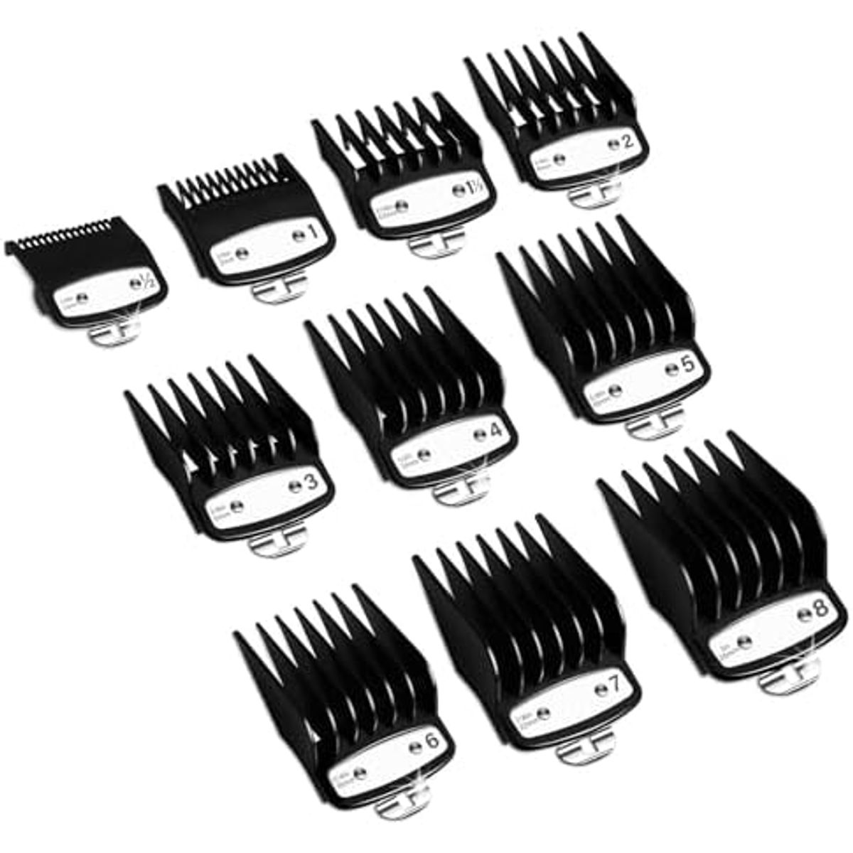 GENERICO - 10 Peinetas Guía Cortadora Clipper Wahl Negro Con seguro de Metal 10