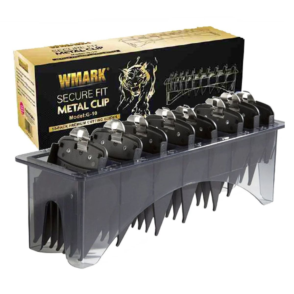 GENERICO - 10 Peinetas Guía Cortadora Clipper Wahl Negro Con seguro de Metal 10