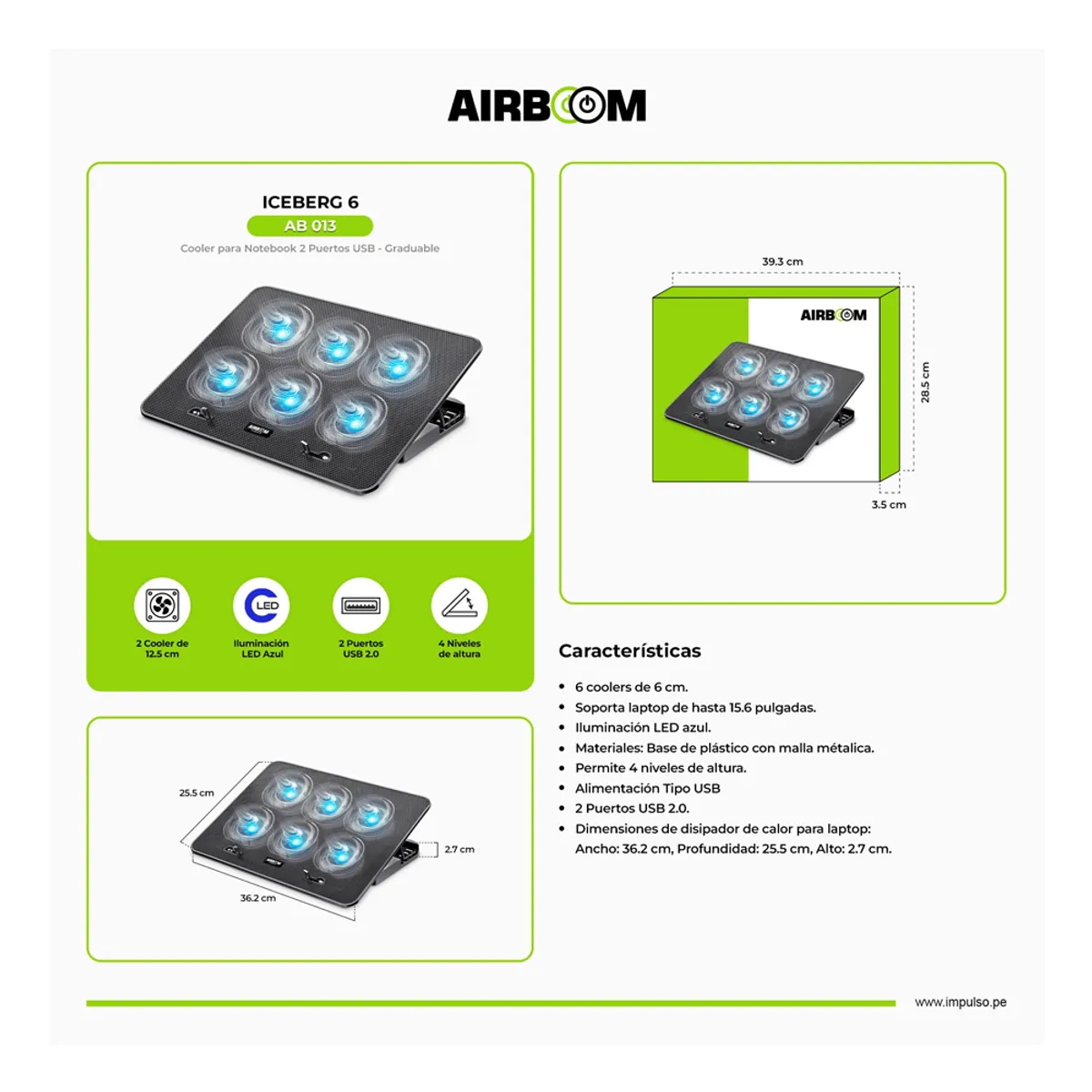 SEISA - Cooler 6 Ventiladores Gamer Enfriamiento de Laptop o Notebook