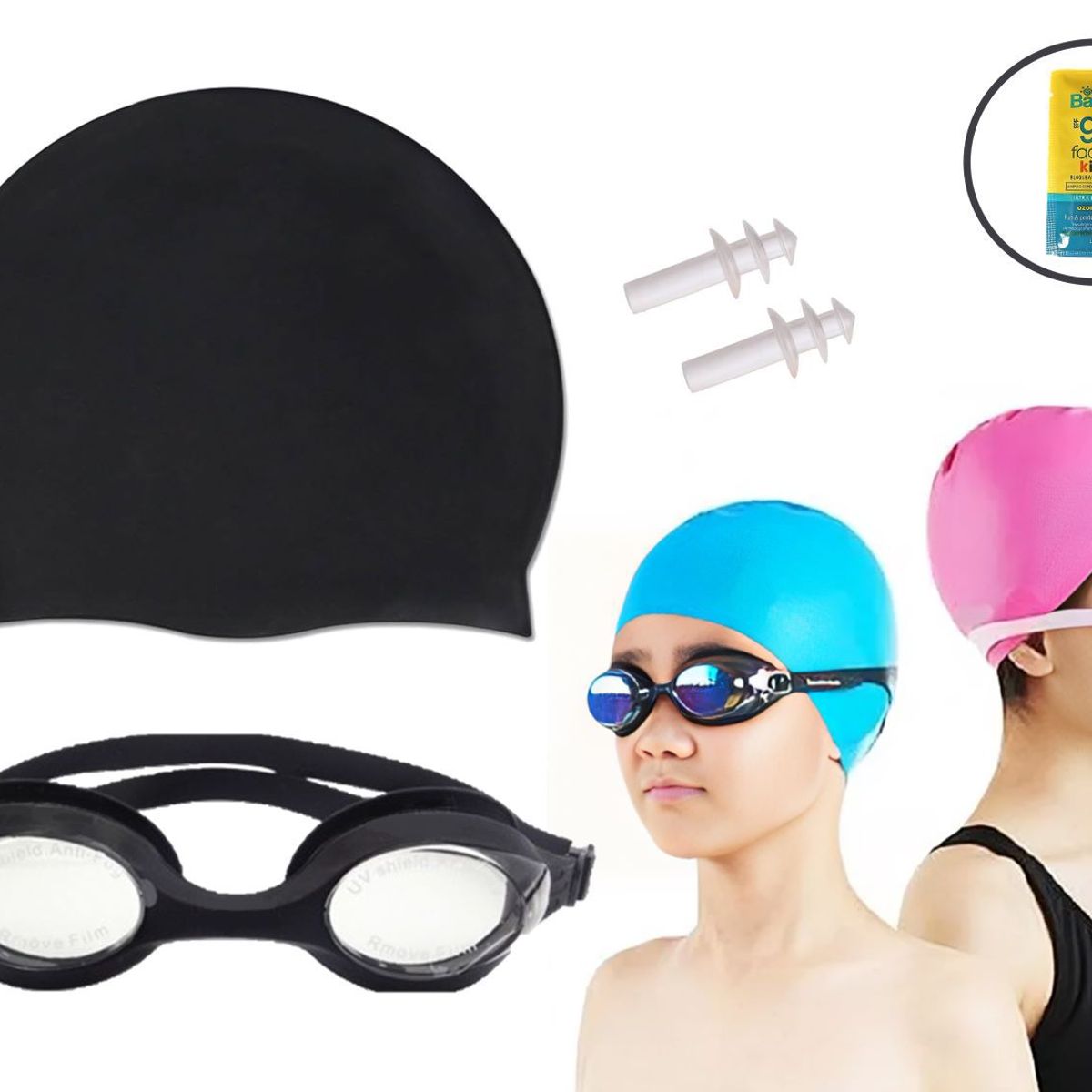 WINNER - KIT NATACIÓN LENTES PROT UV GORRO DE SILICONA NEGRO - Junior