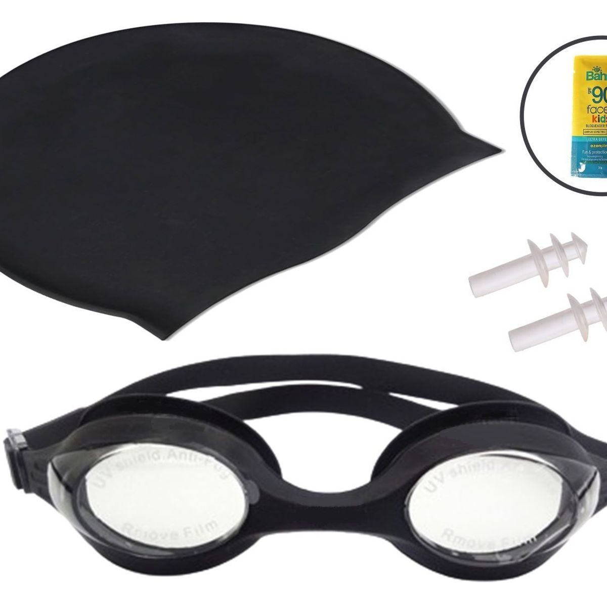 WINNER - KIT NATACIÓN LENTES PROT UV GORRO DE SILICONA NEGRO - Junior