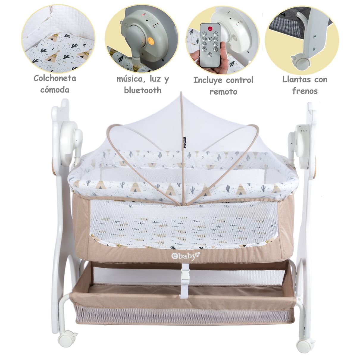 EBABY - una mecedora Electrica Aura con Música luz y Bluetooth Beige