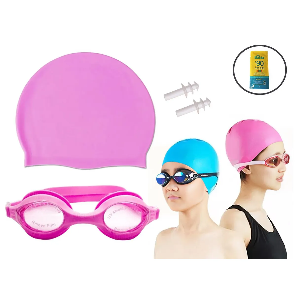 WINNER - KIT NATACIÓN LENTES PROT UV GORRO SILICONA FUCSIA - Junior