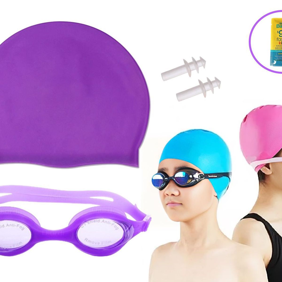 WINNER - KIT NATACIÓN LENTES PROT UV GORRO DE SILICONA LILA - Junior