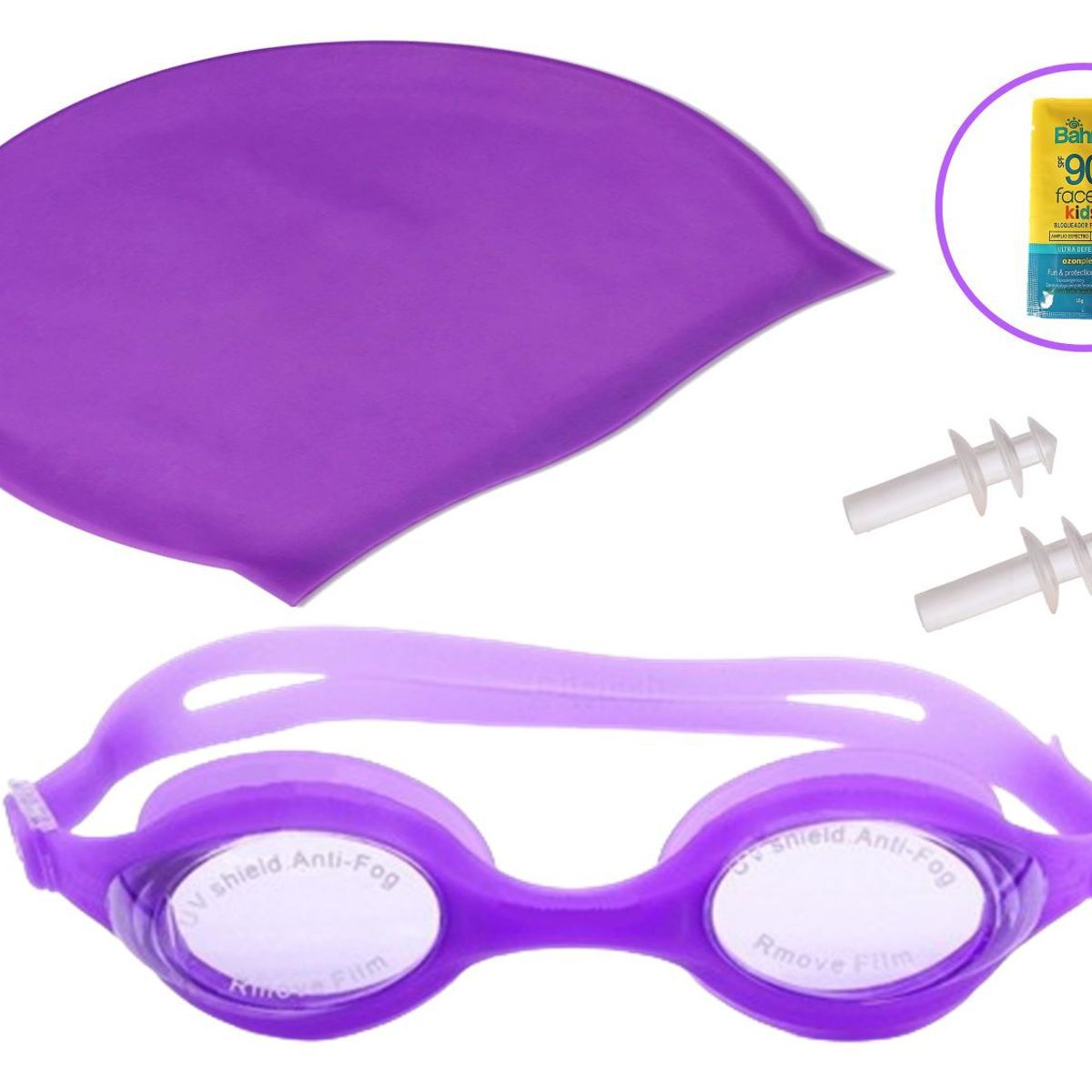 WINNER - KIT NATACIÓN LENTES PROT UV GORRO DE SILICONA LILA - Junior