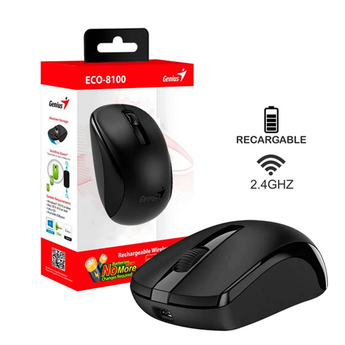 GENIUS - MOUSE GENIUS ECO-8100 WIRELESS BLUEEYE RECARGABLE BLACK