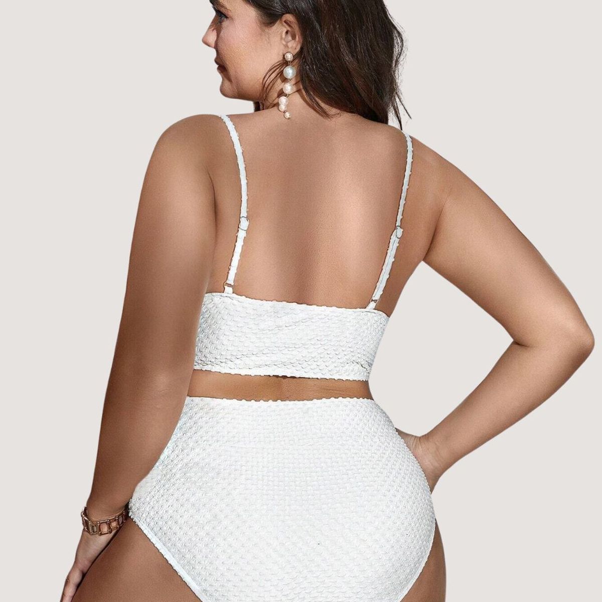 GENERICO - Tankini Cintura Alta - Traje Ropa de baño Mujer Plus Size Beige