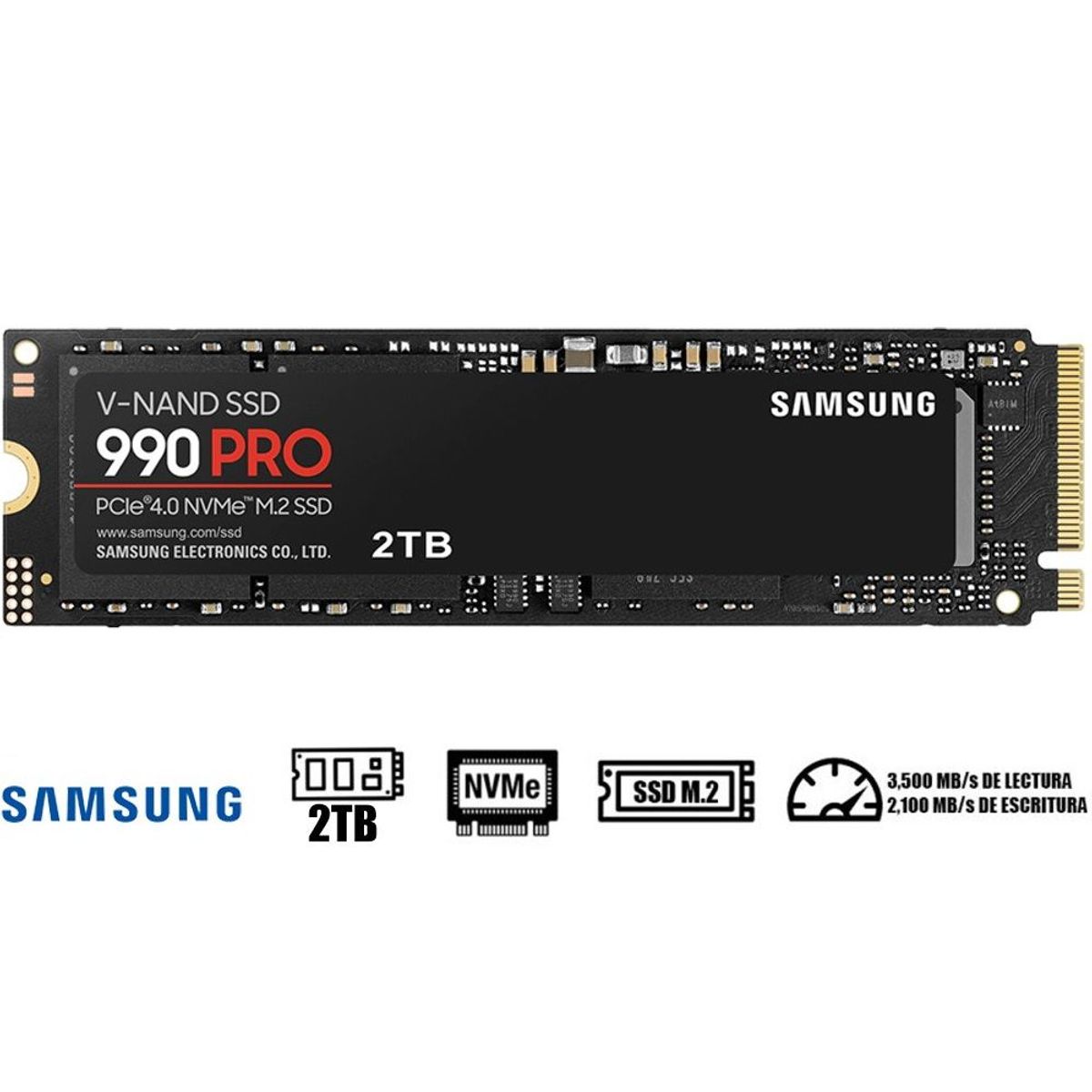SAMSUNG - Disco Solido SSD Samsung 990 Pro 2TB M2 2280 PCIe 4.0 MZ-V9P2T0B/AM