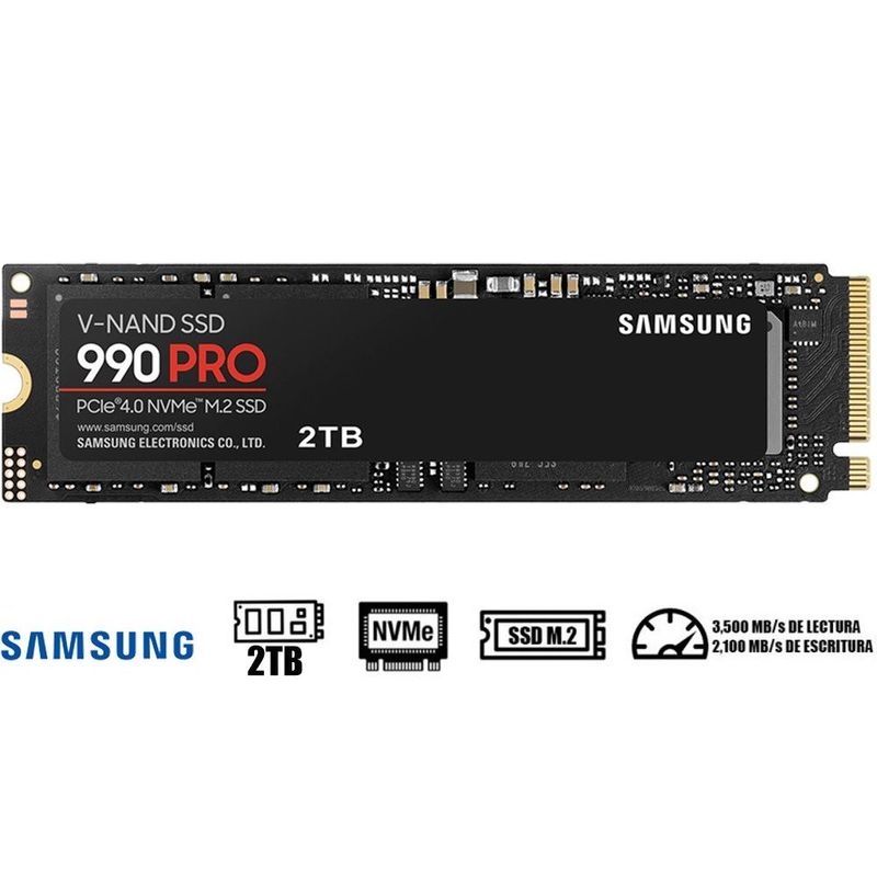 SAMSUNG - Disco Solido SSD Samsung 990 Pro 2TB M2 2280 PCIe 4.0 MZ-V9P2T0B/AM