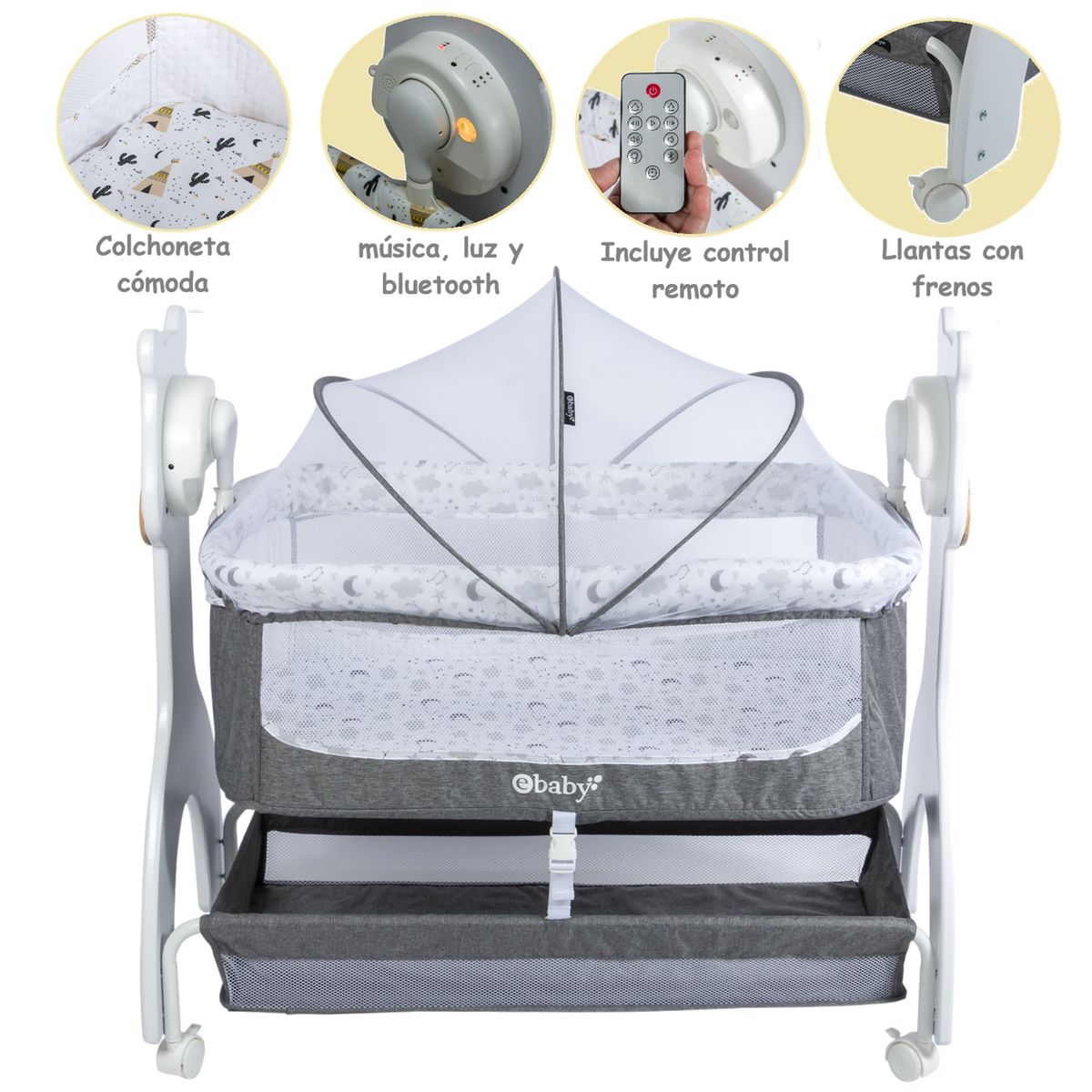 BABY HAPPY - CUNA MECEDORA ELECTRICA AURA - Gris