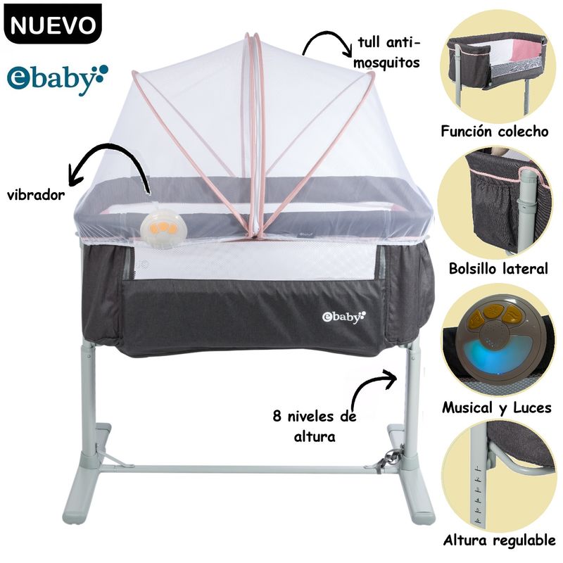 EBABY - Cuna Colecho Tami Musical Anti Mosquitos Rosado