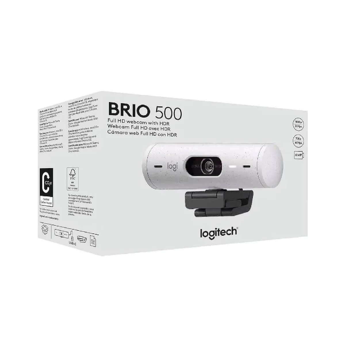 LOGITECH - Camara Web Logitech Brio 500 Blanco crudo