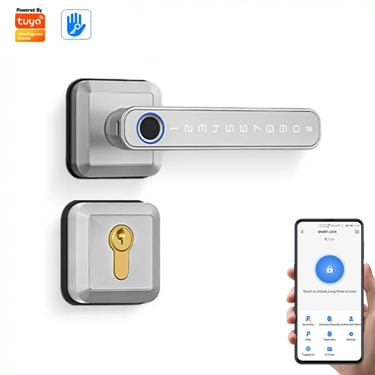 TECH CARE - Cerradura Digital Inteligente adaptable Doble Pestillo con APP Plata