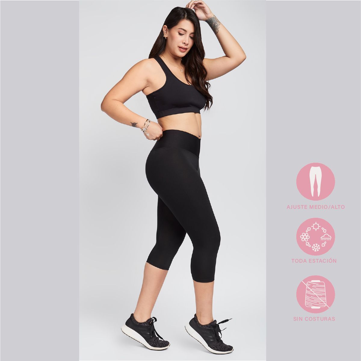 SOLO LEGGINGS - Leggins malla Deportiva -Capri -Negro
