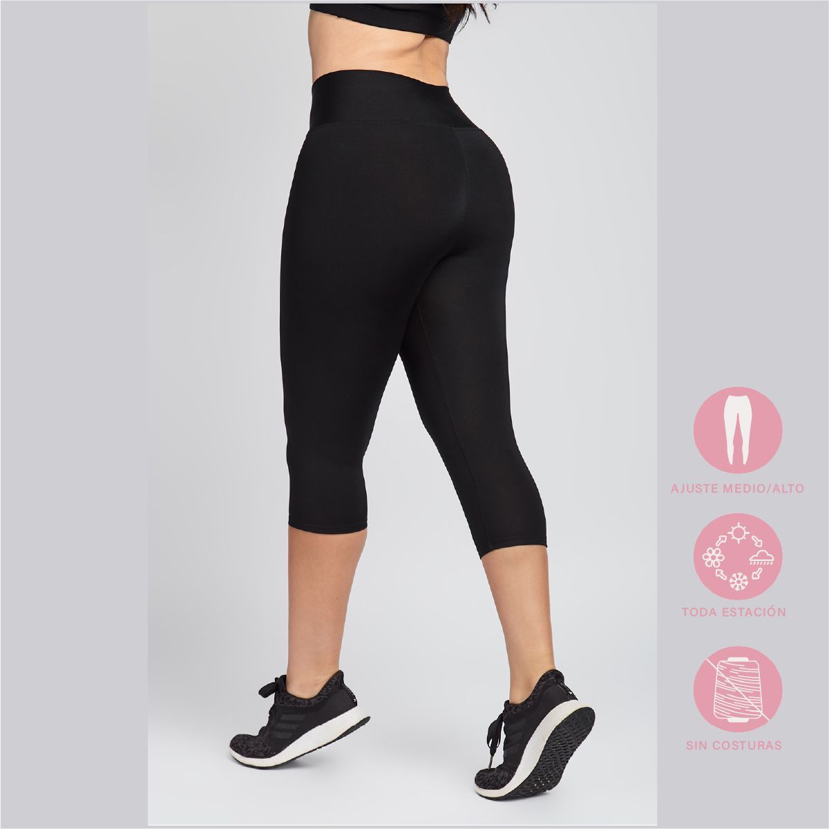 SOLO LEGGINGS - Leggins malla Deportiva -Capri -Negro