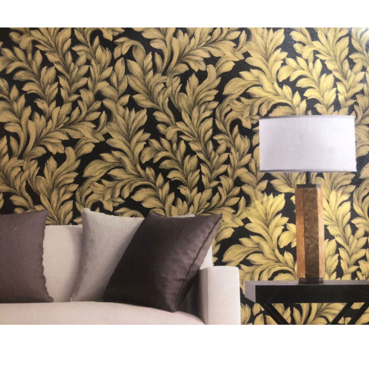 GENERICO - PAPEL TAPIZ MODELO BARROCO NEGRO CON DORADO FORMATO 0.53 X 10.00 M PARA PARED COD B 73