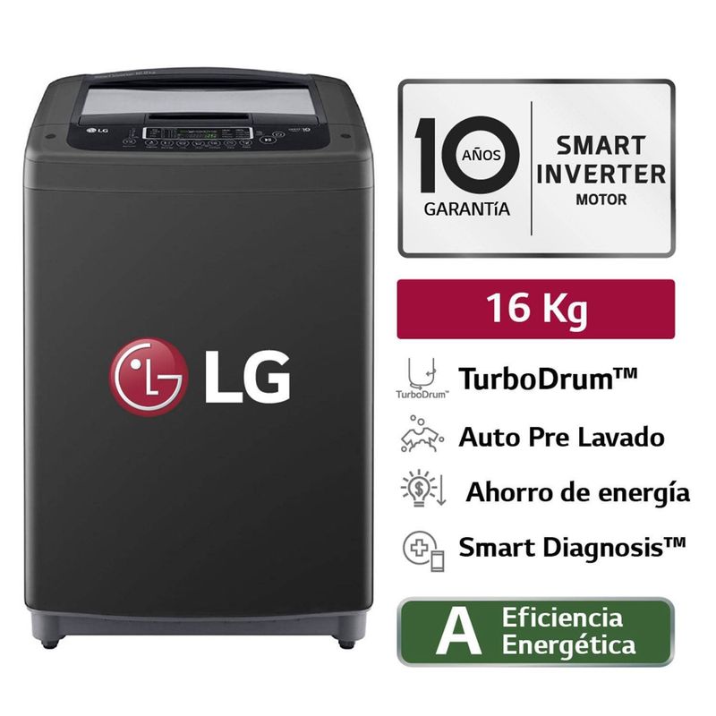 LG - Lavadora Lg 16 kg Carga Superior Smart Inverter con TurboDrum WT16BPB