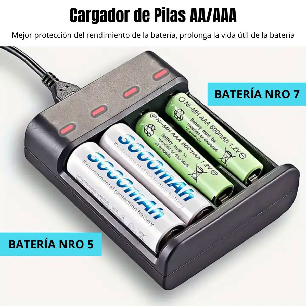 SEISA - Cargador de Pilas AA/AAA 4 Canales Independiente Conexión Tipo C D512