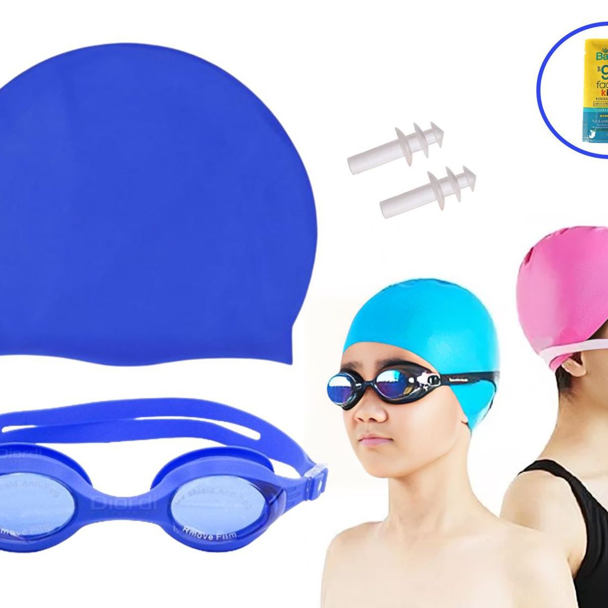 WINNER - KIT NATACIÓN LENTES PROT UV GORRO DE SILICONA AZUL - Junior