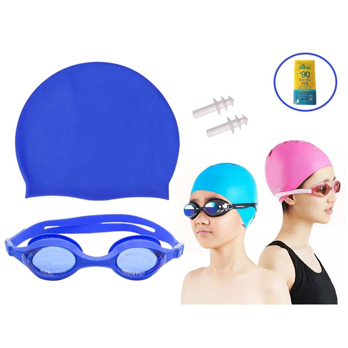 WINNER - KIT NATACIÓN LENTES PROT UV GORRO DE SILICONA AZUL - Junior