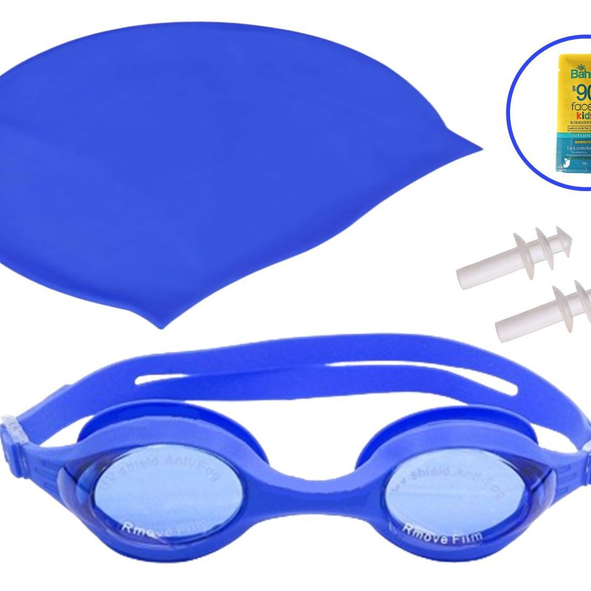 WINNER - KIT NATACIÓN LENTES PROT UV GORRO DE SILICONA AZUL - Junior