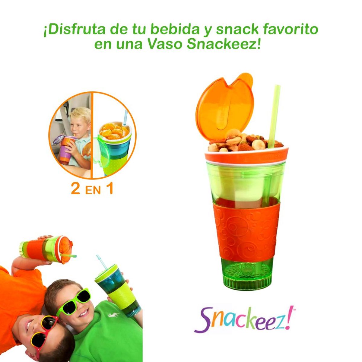 GENERICO - Snackeez- Vaso 2 en 1 para Bebidas y Snacks - Color Niño Aleatorio