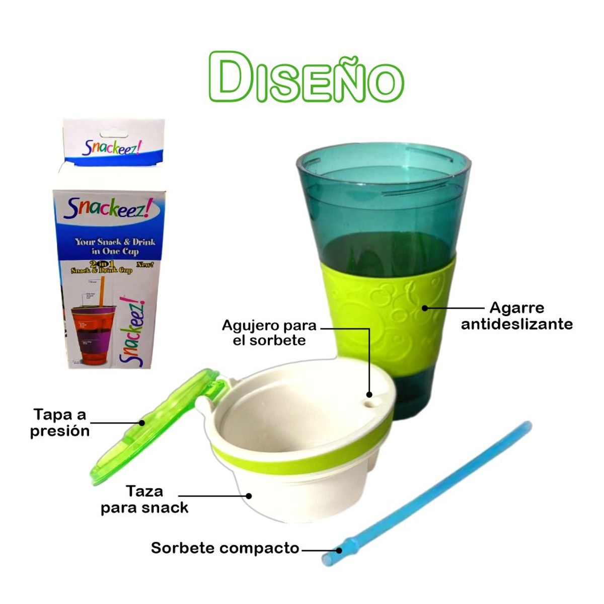 GENERICO - Snackeez- Vaso 2 en 1 para Bebidas y Snacks - Color Niño Aleatorio