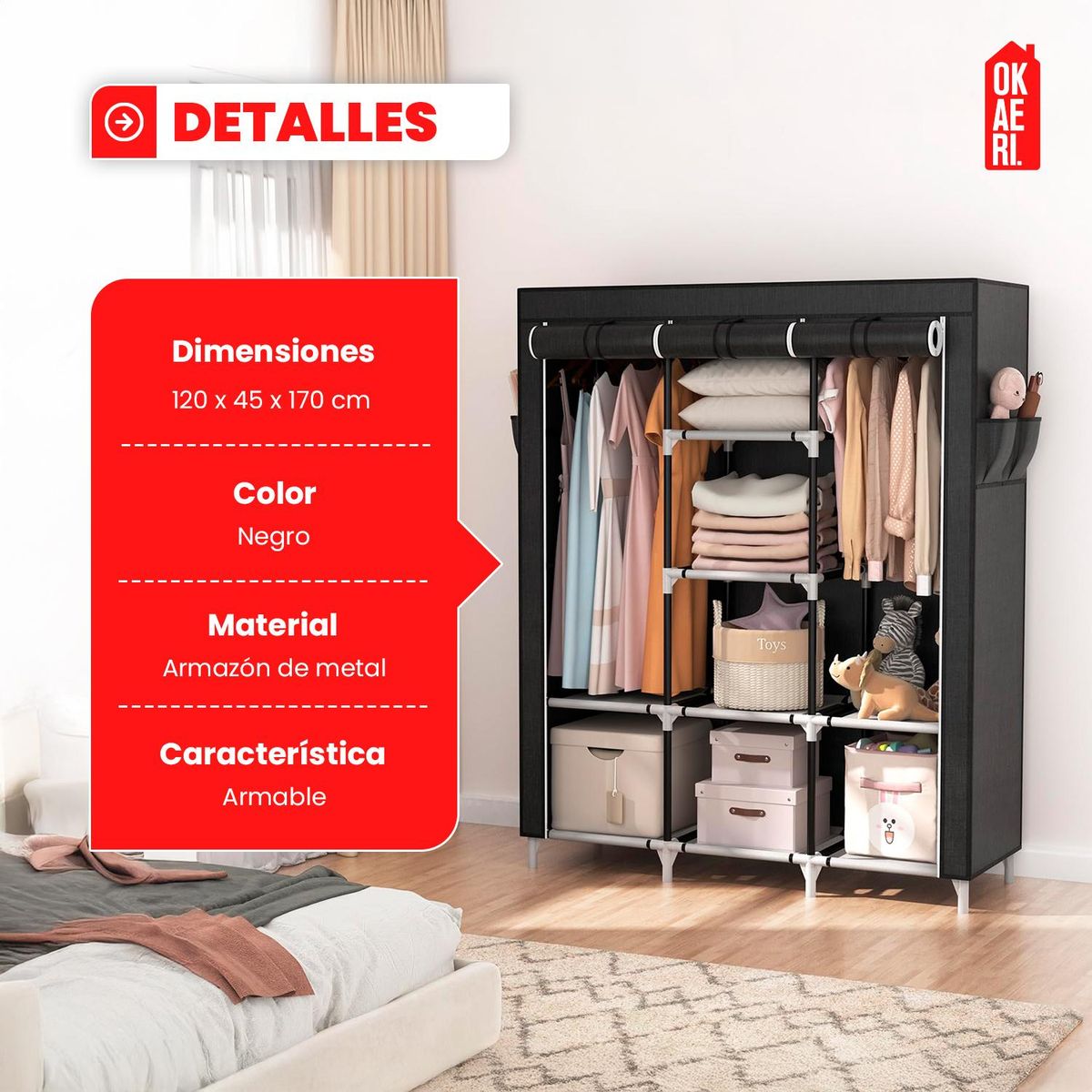 GENERICO - Ropero Perchero Organizador Armario 3 Cuerpos - Cafe - N/A