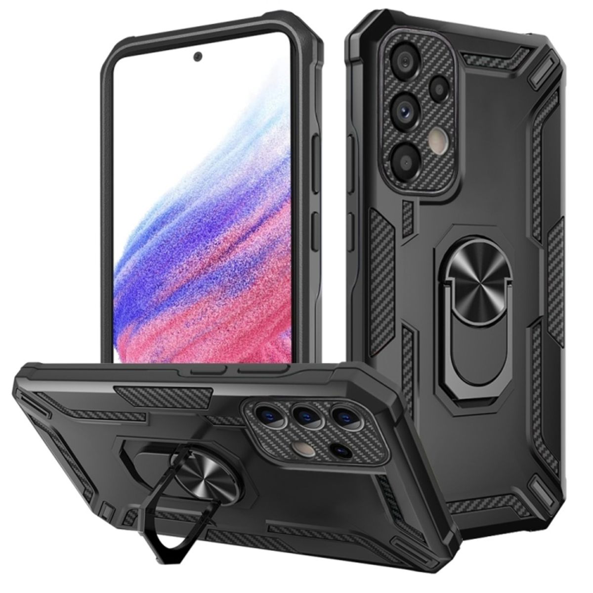 GENERICO - Funda Case para Samsung A53 Holder Parante con Anillo Antishock Negro