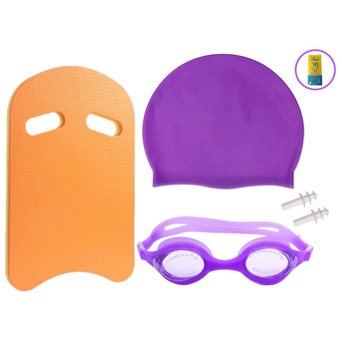 WINNER - Kit Natación Junior Tabla Lentes Gorro Lila  Bloqueador