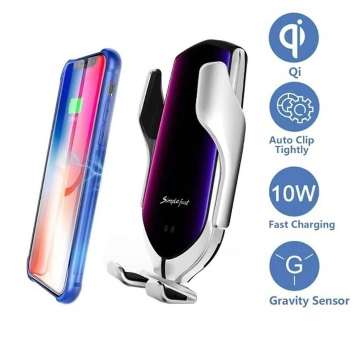 GENERICO - Holder Soporte de Celular Para Auto con Sensor Carga Inalambrica R1